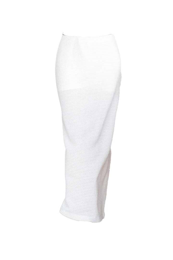 Falda midi con abertura a un lado con textura en algodón.
