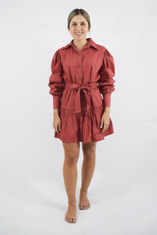 Vestido corto manga larga estilo camisa