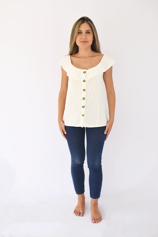 Blusa manga siza con botones color natural
