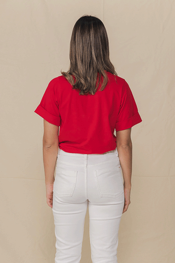 Camiseta manga corta guarda polvo campaña mama color rojo