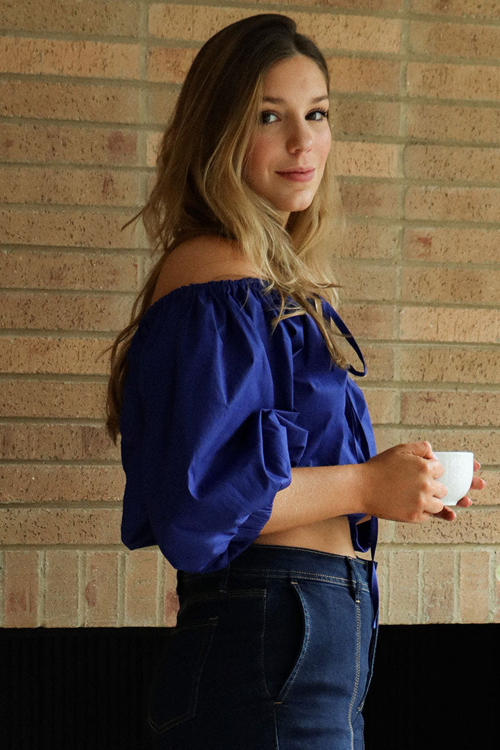 Blusa off shoulder manga corta con tira de amarre